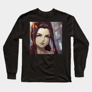 Beaux Animes Art Manga Anime Girl with green eyes and unlighted hair illustration Design Long Sleeve T-Shirt